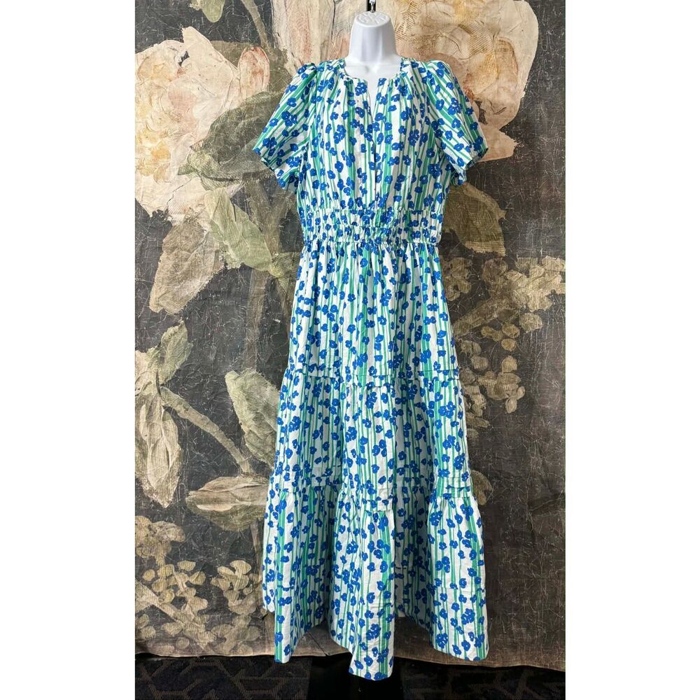 Anthropologie Blue and White Floral Midi Dress - Picture 2 of 7
